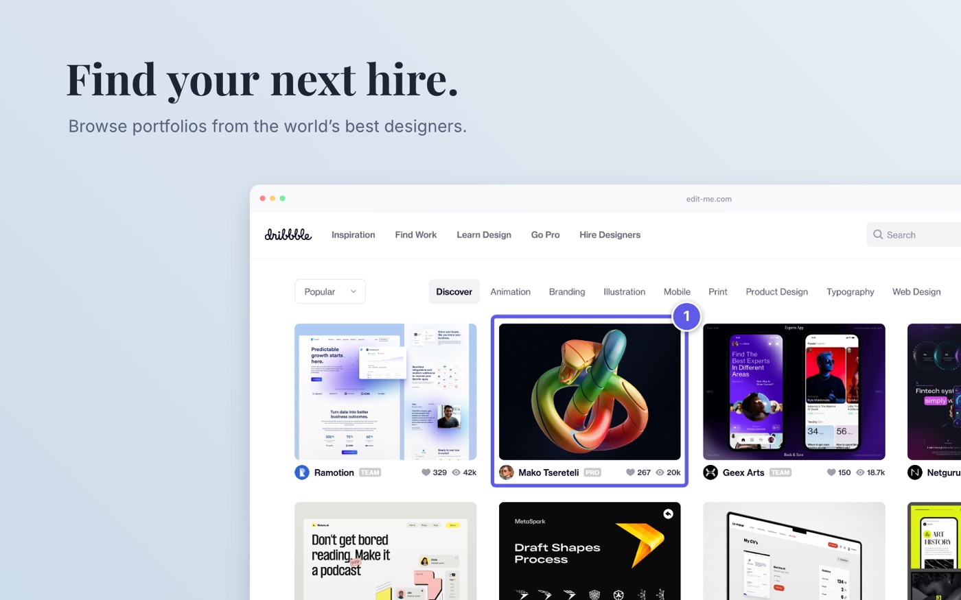 A marketing image with a serif headline and a website screenshot with one card highlighted and numbered